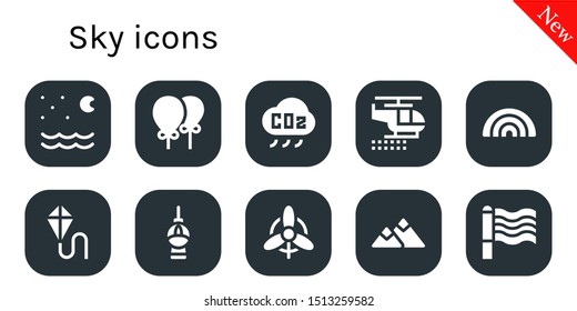 sky icon set. 10 filled sky icons.  Simple modern icons about  - Night, Balloons, CO cloud, Helicopter, Rainbow, Kite, Fernsehturm berlin, Wind, Mountain