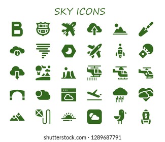  sky icon set. 30 filled sky icons. Simple modern icons about  - Bold, Barcelona, Plane, Cloud, Mountain, Scraper, Tornado, Night, Rocket, Parachute, Sky, Canyon, Helicopter, Stari most