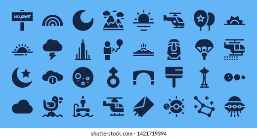 "sky icon set. 32 filled sky icons. on blue background style Simple modern icons about - War