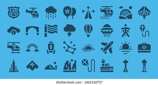 "sky icon set. 32 filled sky icons. on blue background style Simple modern icons about - Barcelona