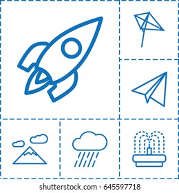 Sky icon. set of 6 sky outline icons such as paper airplane, kite, rain, fountain, rocket