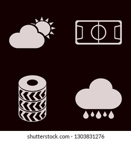 sky icon set with rain, football stadium and car wheels vector illustration