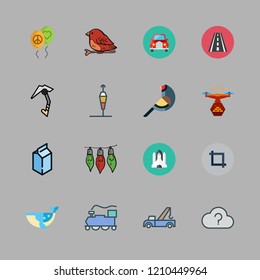 sky icon set. vector set about drone, car, milky and balloons icons set.
