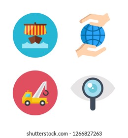 sky icon set. vector set about planet earth, viking ship, crane and visibility icons set.
