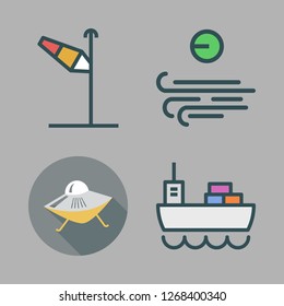 sky icon set. vector set about wind sign, cargo ship, wind and ufo icons set.