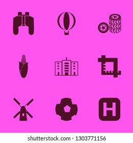 Sky Icon Set With Windmill, Corn And Hospital Sign Vector Illustration