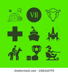 sky icon set with yurt, rocket and trophy cup in hand vector illustration