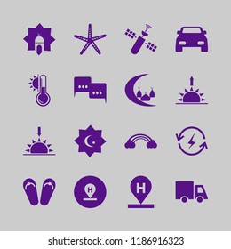 sky icon. sky vector icons set hotel location, beach sneakers, sunset and islamic mosque