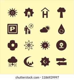 sky icon. sky vector icons set islam symbol, solar power, tourist flying and tree