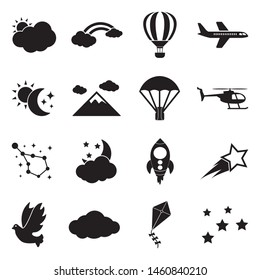 Sky Icons. Black Flat Design. Vector Illustration.
