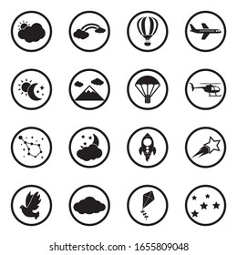 Iconos Sky. Diseño Plano Negro En Círculo. Ilustración vectorial.
