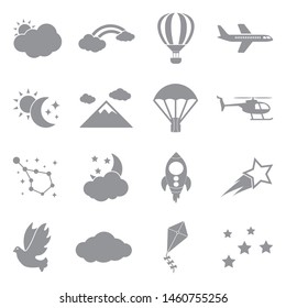 Sky Icons. Gray Flat Design. Vector Illustration.