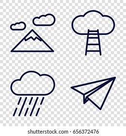 Sky icons set. set of 4 sky outline icons such as rain, paper plane, ladder to the sky
