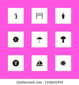 sky icons. ship, tree, corn and medal vector icons set