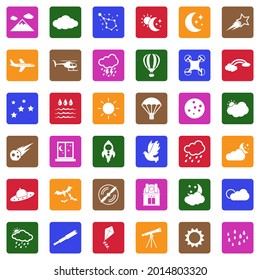 Sky Icons. White Flat Collection In Square. Vector Illustration.