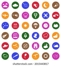 Sky Icons. White Flat Collection In Circle. Vector Illustration.