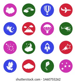 Sky Icons. White Flat Design In Circle. Vector Illustration.