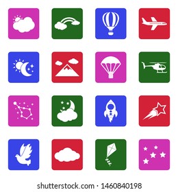 Sky Icons. White Flat Design In Square. Vector Illustration.