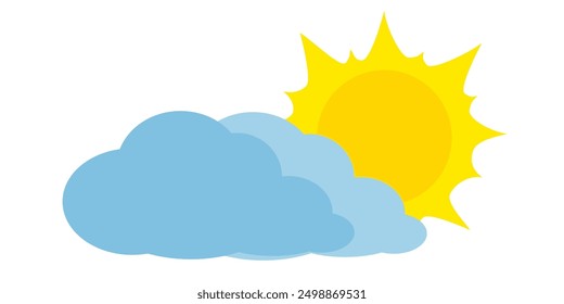 
Sky Illustration with Clouds and sun in flat style. Sky, sun and clouds background. Cloudy vector cartoon illustration in blue color. Nature abstract wallpaper. clouds, sun and sky.