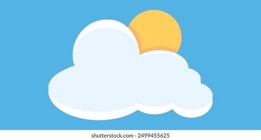 
Ilustración de cielo con nubes y sol en estilo plano. Cielo, sol y fondo de nubes. Ilustración de dibujos animados de Vector nublado en color azul. Fondo de pantalla abstracto de Naturaleza. nubes, sol y cielo.
