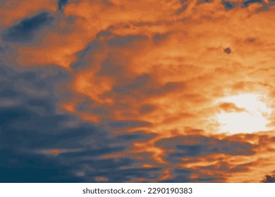 Sky landscape at sunset with smoky steel rain clouds.  The paint spread across the wet canvas. Vector. Vector.