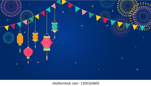 Sky Lantern Festival, Chinese, Thai flying lanterns. Poster and banner background