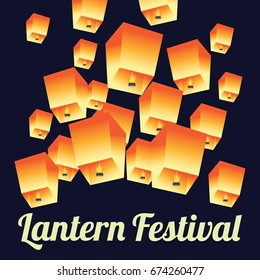 sky lantern festival for lantern festival poster. vector illustration