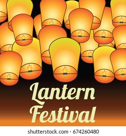 sky lantern festival for lantern festival poster. vector illustration