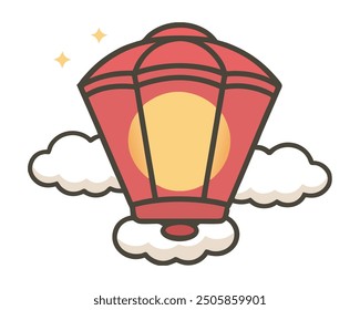 In den Wolken schwebende Himmelslaterne. Feier und Tradition in einer flachen Vektorgrafik