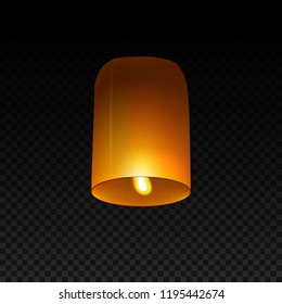 Sky Lantern isolated on transparent background. Flying Lamp. Template for Diwali 