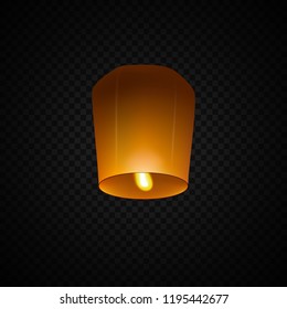 Sky Lantern isolated on transparent background. Flying Lamp. Template for Diwali 