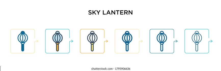 Sky lantern vector icon in 6 different modern styles. Black, two colored sky lantern icons designed in filled, outline, line and stroke style. Vector illustration can be used for web, mobile, ui