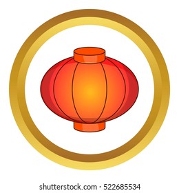 Sky lantern vector icon in golden circle, cartoon style isolated on white background