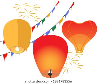 Sky lanterns ,illustration, vector on white background.
