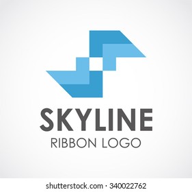 Sky line of ribbon abstract vector and logo design or template blue wing business icon of company identity symbol concept