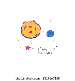 I am the sky magic card abstract dark sky inspiration graphic design typography element. Hand drawn postcard. Cute simple vector paper cutout collage style