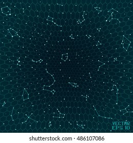 Sky Map of Hemisphere. Constellations on Night Dark Background. Vector Illustration