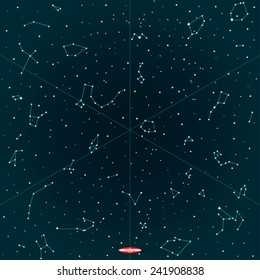 sky map of hemisphere on dark background. vector illustration
