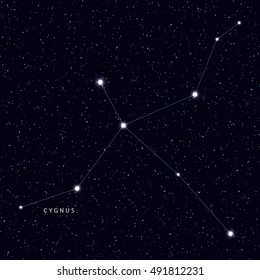 Sky Map with the name of the stars and constellations. Astronomical symbol constellation Cygnus