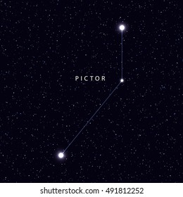 Sky Map with the name of the stars and constellations. Astronomical symbol constellation pictor