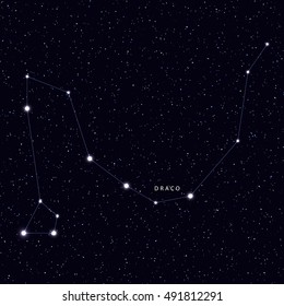 Sky Map with the name of the stars and constellations. Astronomical symbol constellation Draco