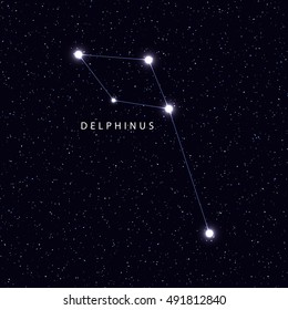 Sky Map with the name of the stars and constellations. Astronomical symbol constellation Delphinus