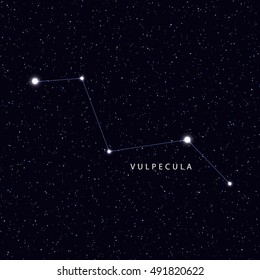 Sky Map with the name of the stars and constellations. Astronomical symbol constellation Vulpecula