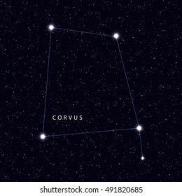 Sky Map with the name of the stars and constellations. Astronomical symbol constellation Corvus
