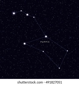 Sky Map with the name of the stars and constellations. Astronomical symbol constellation Puppis