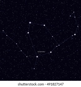 Sky Map with the name of the stars and constellations. Astronomical symbol constellation Ophiuchus