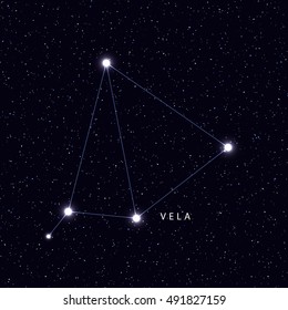 Sky Map with the name of the stars and constellations. Astronomical symbol constellation Vela
