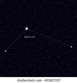 Sky Map with the name of the stars and constellations. Astronomical symbol constellation antlia
