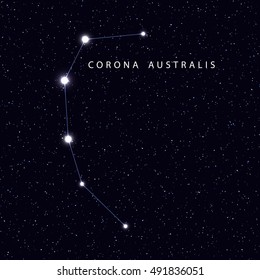 Sky Map with the name of the stars and constellations. Astronomical symbol constellation Corona australis