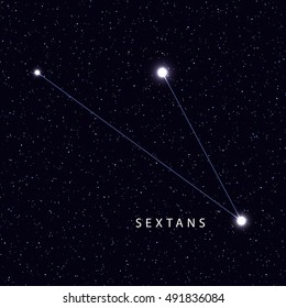 Sky Map with the name of the stars and constellations. Astronomical symbol constellation Sextans